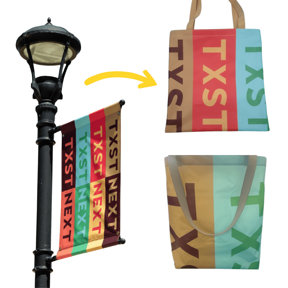 upcycled tote bags from campus banners